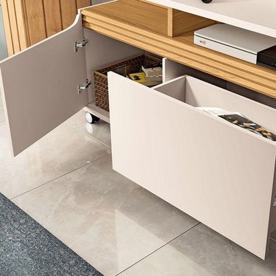 Estante Home Theater Quantum E Mesa De Centro Cadenza Off White Cinamomo - Hb Móveis