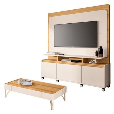 Estante Home Theater Quantum E Mesa De Centro Cadenza Off White Cinamomo - Hb Móveis