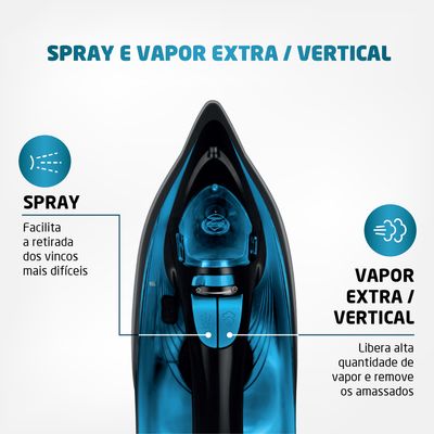 Ferro a Vapor Mondial Preto e Azul 2000W F-53 110