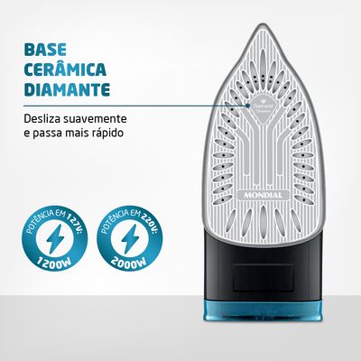 Ferro a Vapor Mondial Preto e Azul 2000W F-53 110