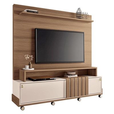 Estante Home Theater Bold Off White Castanho E Aparador Infinity E Mesa De Centro Sky Off White - Hb Móveis
