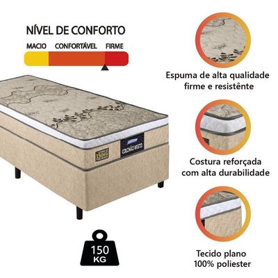 Cama Box Solteiro Colchão Espuma D33 Fort Gazin 88x188x59cm Bege/Branco