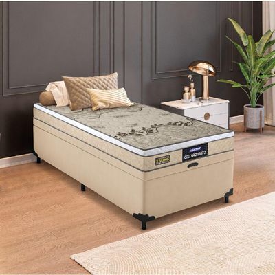 Cama Box Solteiro Colchão Espuma D33 Fort Gazin 88x188x59cm Bege/Branco