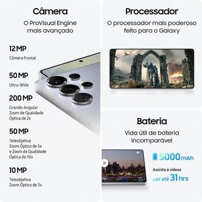 Smartphone Samsung Galaxy S25 Ultra 512GB 5G - Titânio Azul, Caneta S Pen, Câmera Quadrupla 200MP, RAM 12GB, Tela 6.9"
