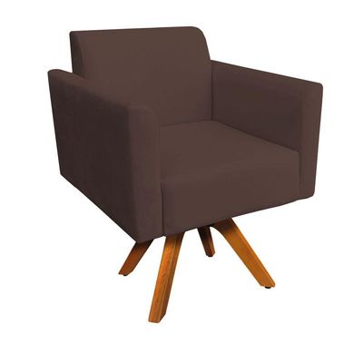 Poltrona Marisa Suede Marrom Base Madeira
