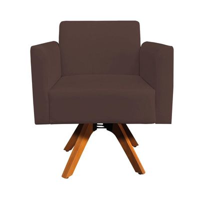 Poltrona Marisa Suede Marrom Base Madeira