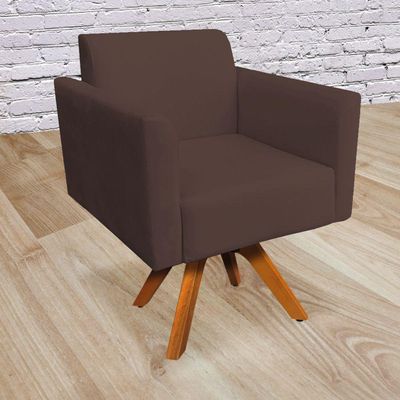 Poltrona Marisa Suede Marrom Base Madeira
