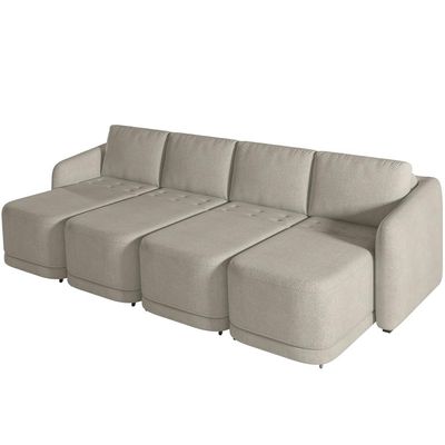 Sofá Cama para Sala de Estar 4 Lugares 316cm Montserrat K01 Bouclê Bege - Lyam Decor