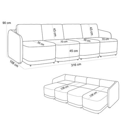 Sofá Cama para Sala de Estar 4 Lugares 316cm Montserrat K01 Linho Bege - Lyam Decor