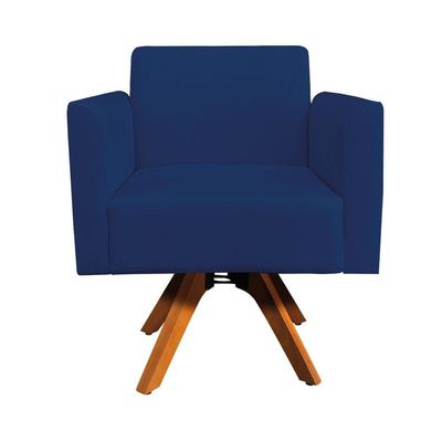 Poltrona Marisa Suede Base Madeira Azul Marinho
