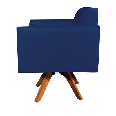 Poltrona Marisa Suede Base Madeira Azul Marinho