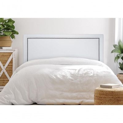 Cabeceira Casal Reta Luxo 140x60 Courino Branco - Tachas Fumê