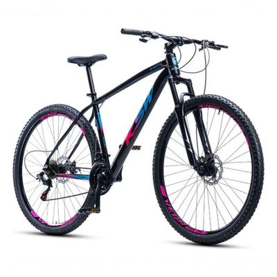 Bicicleta Aro 29 Ksw 24 Vel Alumínio Freio Disco Xlt100 Mtb Preto/rosa/azul 19