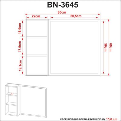 Espelheira para Banheiro BN3645 com 1 Porta Branca 80x60cm Tecnomobili