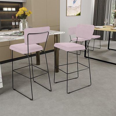 Banqueta Alta Para Cozinha Sala De Jantar Base Em Aço Fixa Allana L02 Suede Rosê - Lyam Decor