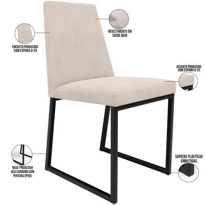 Kit 02 Cadeiras Para Sala De Jantar Base Aço Industrial Preto Dafne L02 Suede Bege - Lyam Decor