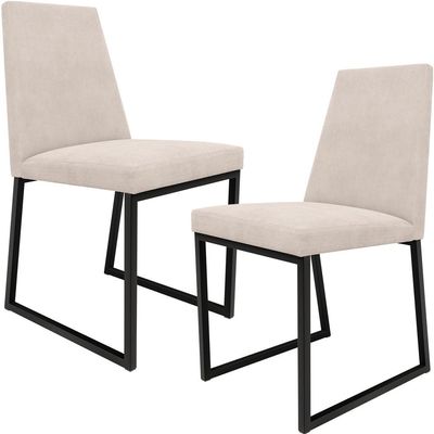 Kit 02 Cadeiras Para Sala De Jantar Base Aço Industrial Preto Dafne L02 Suede Bege - Lyam Decor