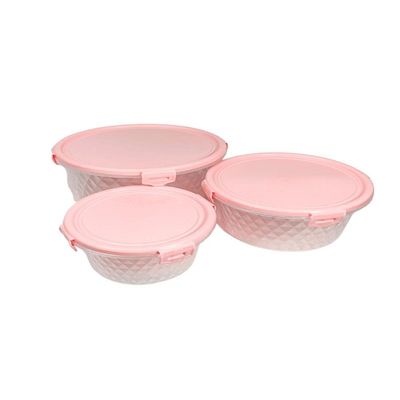 Kit 3 Potes Redondos Com Trava 550ml, 1 Litro E 1,7 Litros Rosa Orquídea