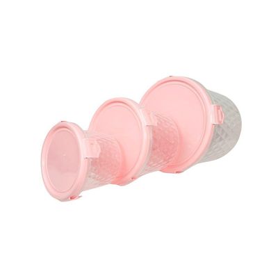 Kit 3 Potes Redondos Com Trava 550ml, 1 Litro E 1,7 Litros Rosa Orquídea
