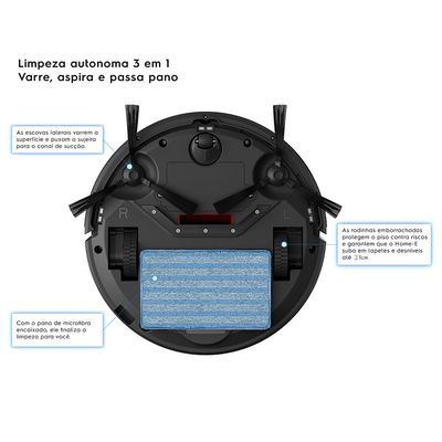Robô Aspirador de Pó Electrolux 3 em 1 com Sensor Antiqueda até 2h20 min Preto (ERB10) Bivolt