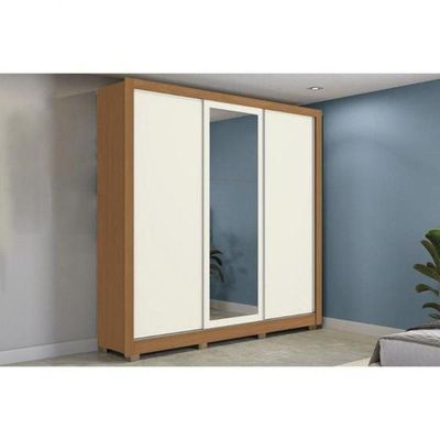 Guarda-roupa Cb07m570 3 Portas 2 Gavetas Espelhos Kappesberg Canela Com Off White