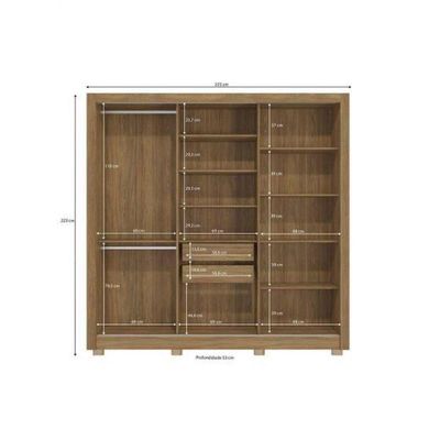 Guarda-roupa Cb07m570 3 Portas 2 Gavetas Espelhos Kappesberg Canela Com Off White
