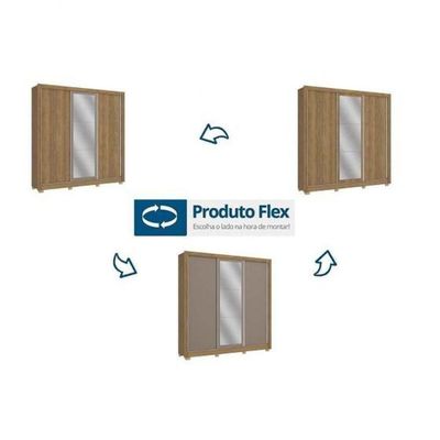 Guarda-roupa Cb07m570 3 Portas 2 Gavetas Espelhos Kappesberg Canela Com Off White