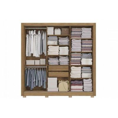 Guarda-roupa Cb07m570 3 Portas 2 Gavetas Espelhos Kappesberg Canela Com Off White