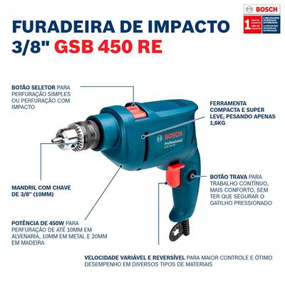 Furadeira de impacto Bosch GSB 450 RE 450W 127V 127v (110v)