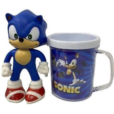 Kit Sonic The Hedgehog Caneca + Boneco 16cm