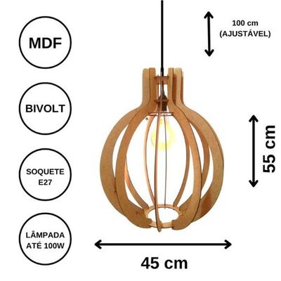 Luminária Teto Tipo Pendente Jupiter Mdf - Completa Cor: Mdf Cru