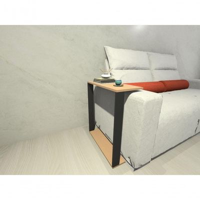 Mesinha Lateral Para Sofá Estilo Industrial 100% MDF Mesa Apoio Mesa Auxiliar Sofá Preto Com Amadeirado Claro