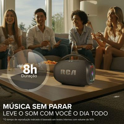 Caixa de Som Portátil RCA BT 90W IPX5 Luzes LED RGB Potente FR213 Mini