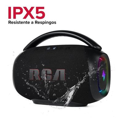 Caixa de Som Portátil RCA BT 90W IPX5 Luzes LED RGB Potente FR213 Mini