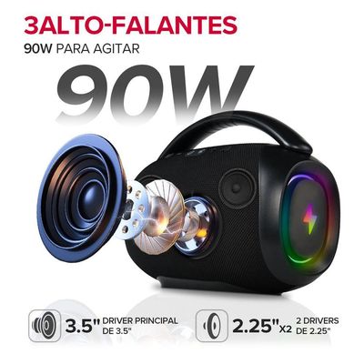 Caixa de Som Portátil RCA BT 90W IPX5 Luzes LED RGB Potente FR213 Mini