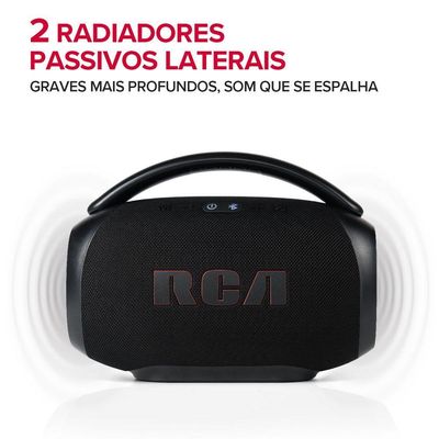 Caixa de Som Portátil RCA BT 90W IPX5 Luzes LED RGB Potente FR213 Mini