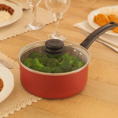 Panela Vermelha Alumínio Antiaderente Tampa de Vidro Starflon Max 16cm Tramontina Turim Cozinha Serv