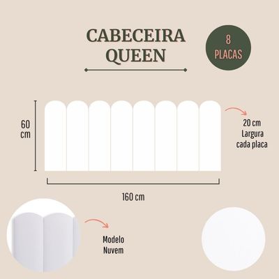 Cabeceira Queen Kit 8 Placas Modelo Nuvem - Courino Branco