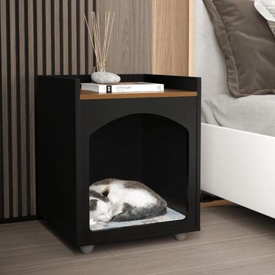 Mesa De Cabeceira Casinha De Cachorro-gato Pet Preto-freijó