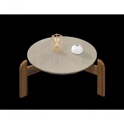Mesa De Centro Circular Para Sala De Estar Luna Off-white-cedro