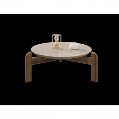 Mesa De Centro Circular Para Sala De Estar Luna Off-white-cedro