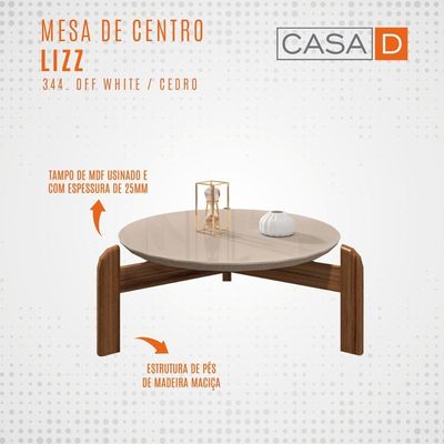 Mesa De Centro Circular Para Sala De Estar Luna Off-white-cedro