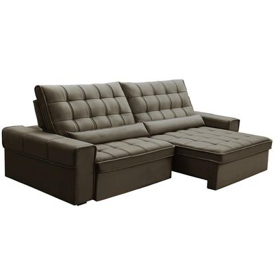 Sofá Retrátil Reclinável Para Sala 4 Lugares 290cm Nebrasca F04 Veludo Marrom - Lyam Decor