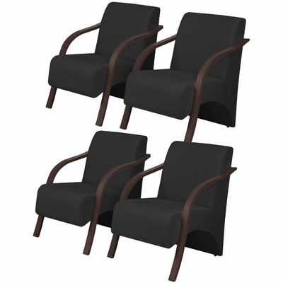 Kit 4 Poltronas 1 Lugar Vênus Braço Pé Madeira Preto.