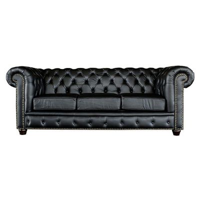 Sofá 3 Lugares Sala De Estar 235cm Chesterfield Pés Madeira
