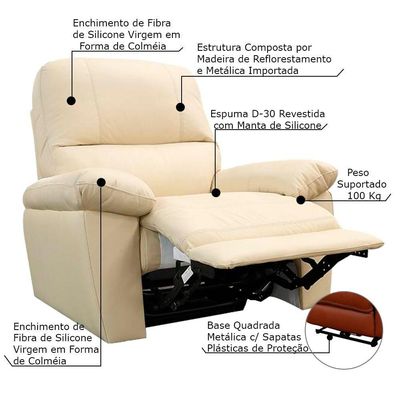 Poltrona Reclinável Elétrica Power Touch Couro Bege