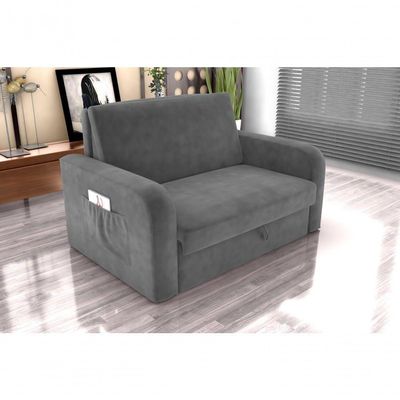 Sofá Cama 2 Lugares Compacto Com Baú 145 Larg Daiane Matrix Veludo Cinza