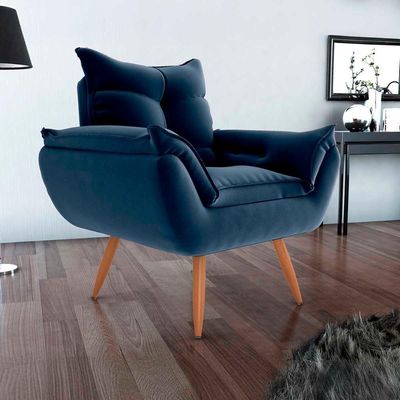 Poltrona Opala Tokio Para Descanço Confortável Toquio Matrix Veludo Azul