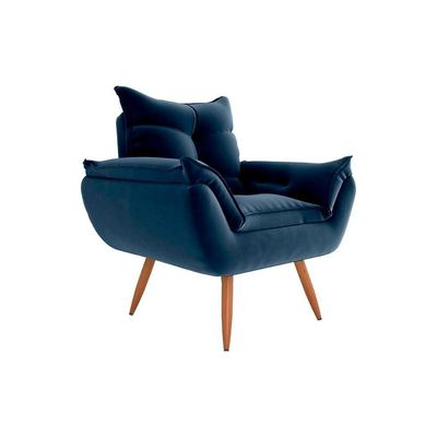 Poltrona Opala Tokio Para Descanço Confortável Toquio Matrix Veludo Azul