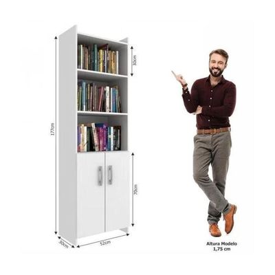 Estante Para Livros 2 Portas E 04 Prateleiras - Branco Branco